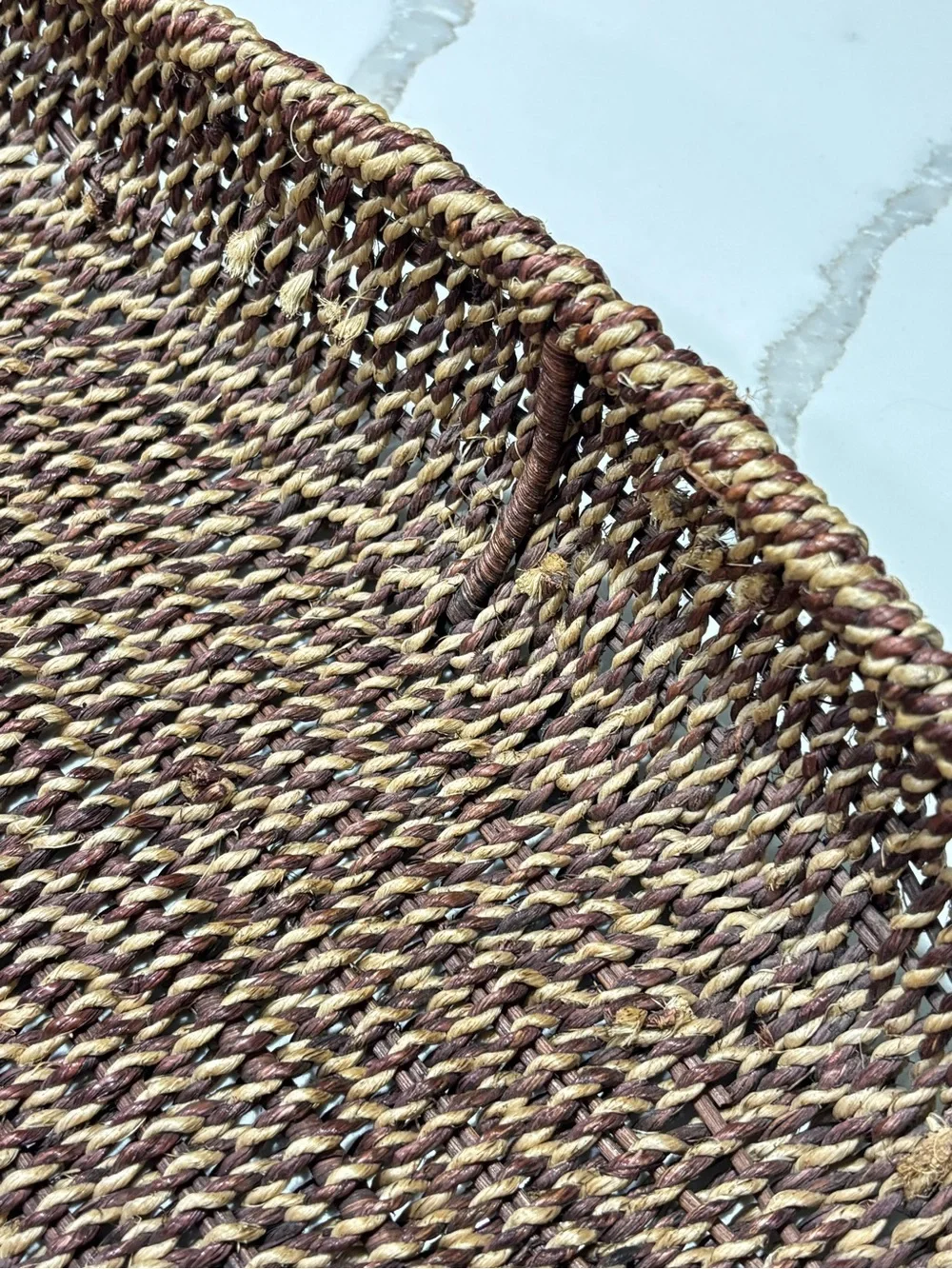 Handwoven Brown Seagrass Tray Basket Wooden Handles Home Decor Braided Wicker